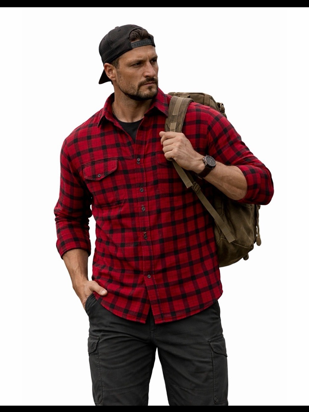 FILSON Alaskan Guide Flannel Shirt Red Black Plaid Size -Medium.